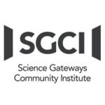 Science Gateways Community Institute logo. Black on white SGCI acronym centered between two black trapezoids, above “Science Gatways” and “Community Institute” stacked lettering