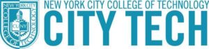 City Tech in teal blue, all caps text on a white background with the shield logo to the left and New York City College of Technology in all caps across the top
